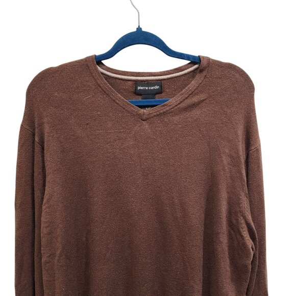 Pierre Cardin Men’s Brown V-Neck Sweater L Wool Blend Long Sleeve Pullover Casua - Picture 2 of 8